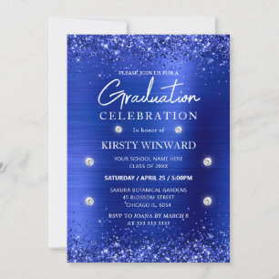 Invitation Diplôme Métal Brossé Bleu et Paillettes