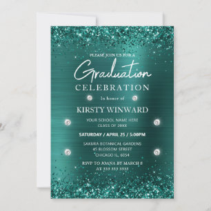 Invitation Diplôme Métal Brossé Sarcelle et Paillettes