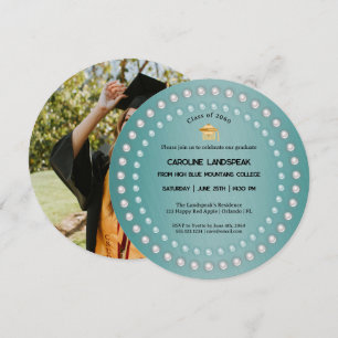 Invitation Diplôme Métal Brossé Vert Sarcelle & Perles
