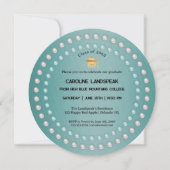 Invitation Diplôme Métal Brossé Vert Sarcelle & Perles (Devant)