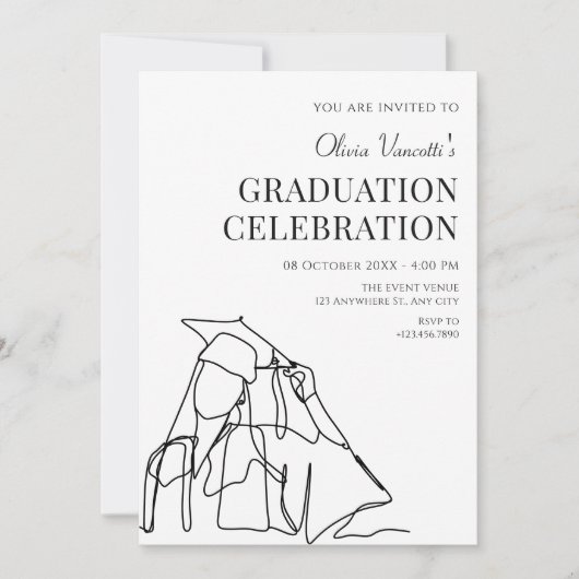Invitation Diplôme minimaliste d'art linéaire (Devant)
