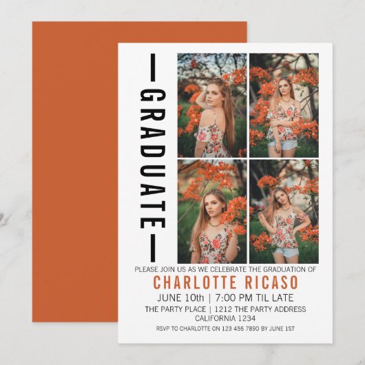 Invitation Diplôme Modèle photo moderne Personnalisé (Devant / Derrière)