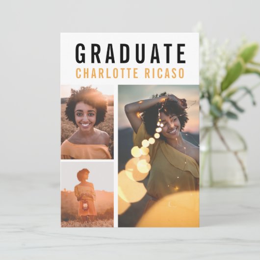 Invitation Diplôme Moderne 3 Photo Collage Personnalisé (Debout devant)