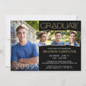 Invitation Diplômé moderne 4 photo Black Gold (Devant)