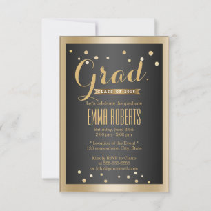 Invitation Diplôme Moderne Bordure Or Points Confetti
