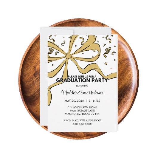 Invitation Diplôme Moderne Coquette Dorée à Nœud Papillon Fan