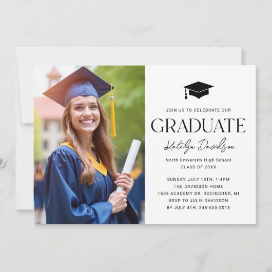 Invitation Diplômé moderne en photo (Devant)