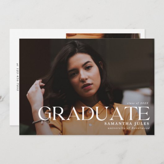 Invitation Diplômé moderne en photo (Devant / Derrière)
