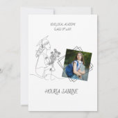 Invitation Diplôme moderne Noir & blanc ligne art diplômé (Dos)