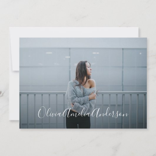 Invitation Diplôme moderne script photo typographie bleu (Devant)