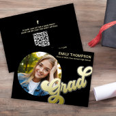 Invitation Diplômé Moderne Style Retro Gold Photo QR Code