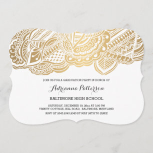 Invitation Diplômé Motif de Mandala d'or de Bohême