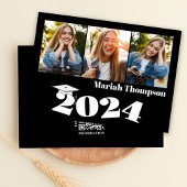 Invitation Diplômé Noir et Blanc Moderne Classe simple de 24