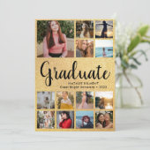 Invitation Diplômé noir et or 14 photo Collage de photos (Debout devant)