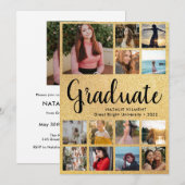 Invitation Diplômé noir et or 14 photo Collage de photos (Devant / Derrière)