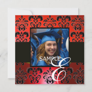 Invitation DIPLÔME NOIR ROUGE DAMASK MONOGRAM champagne