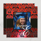 Invitation DIPLÔME NOIR ROUGE DAMASK MONOGRAM champagne (Devant / Derrière)