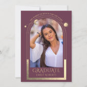 Invitation Diplôme Or Prune Soleil Lune Étoiles Photo de remi (Devant)