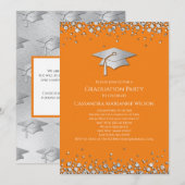 Invitation Diplômé Orange et Argent (Devant / Derrière)