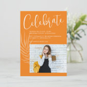 Invitation Diplôme Orange Photo (Debout devant)