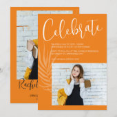 Invitation Diplôme Orange Photo (Devant / Derrière)