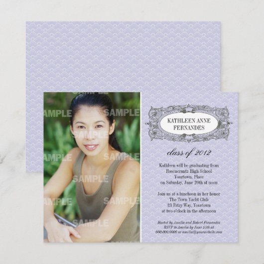 Invitation Diplôme Ornate Frame Lilac (Devant / Derrière)