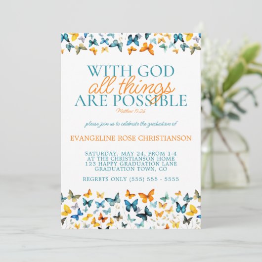 Invitation Diplôme Papillon "Avec Dieu Tout est Possible" (Debout devant)