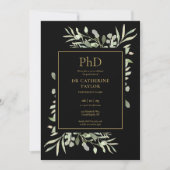 Invitation Diplôme Phd Foliage Noir Et Or Photo Graduation (Devant)