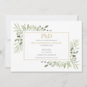 Invitation Diplôme Phd Green Foliage Gold Graduation (Devant)