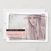 Invitation Diplôme photo Abstrait rose et noir (Devant)