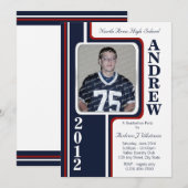 Invitation Diplôme photo/ Bande rouge et marine (Devant / Derrière)