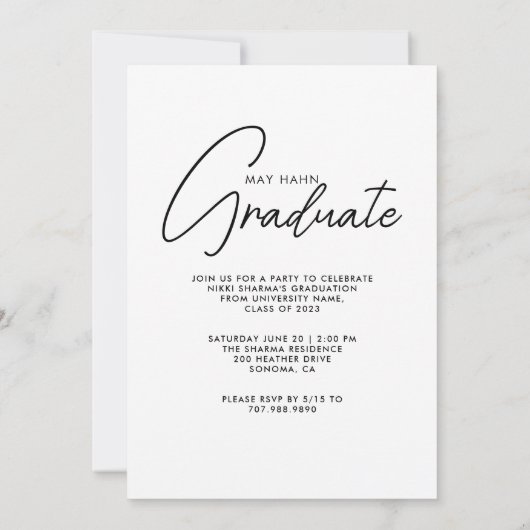 Invitation Diplôme photo blanc de script moderne (Dos)