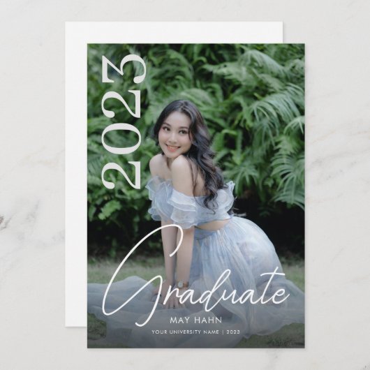 Invitation Diplôme photo blanc de script moderne (Devant / Derrière)