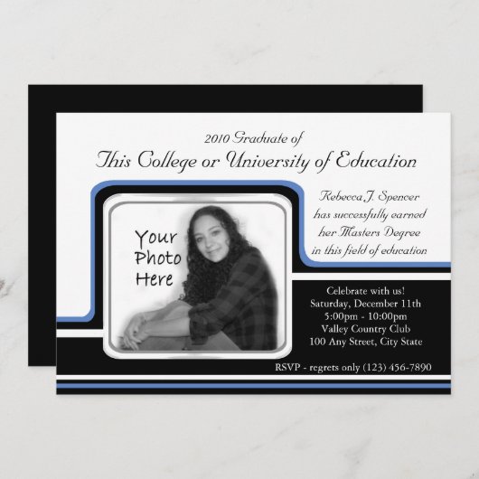 Invitation Diplôme photo / Bleu (Devant / Derrière)