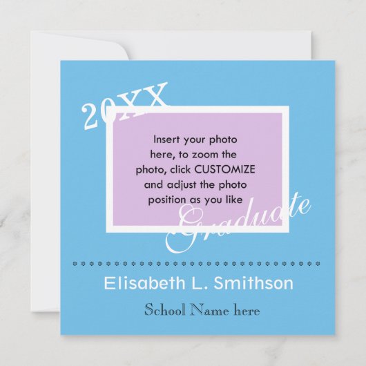 Invitation Diplôme photo bleu clair, simple et élégant (Dos)