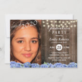 Invitation Diplôme photo Bois rustique Hydrangée Floral (Devant)