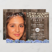 Invitation Diplôme photo Bois rustique Hydrangée Floral (Devant / Derrière)