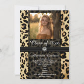 Invitation Diplôme photo de bijoux en ruban de léopard noir (Devant)