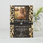 Invitation Diplôme photo de bijoux en ruban de léopard noir (Debout devant)