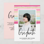 Invitation Diplôme photo de la Parties scintillant rose et or (Devant / Derrière)