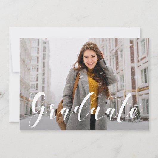 Invitation Diplôme photo de script blanc moderne (Devant)