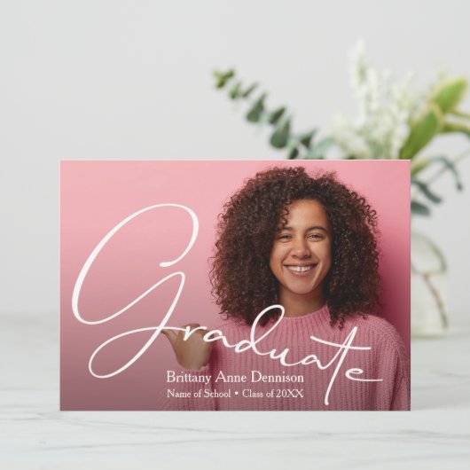 Invitation Diplôme photo de script chic (Debout devant)