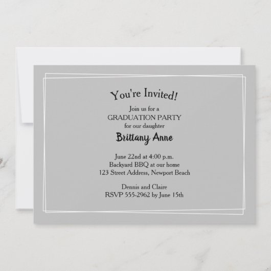 Invitation Diplôme photo de script chic (Dos)