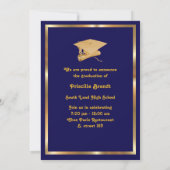 Invitation Diplôme, photo, marine, or, cadre, casquette de gr (Dos)
