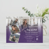 Invitation Diplôme photo minimaliste violet moderne (Debout devant)