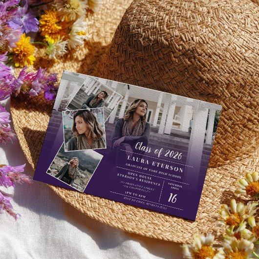Invitation Diplôme photo minimaliste violet moderne