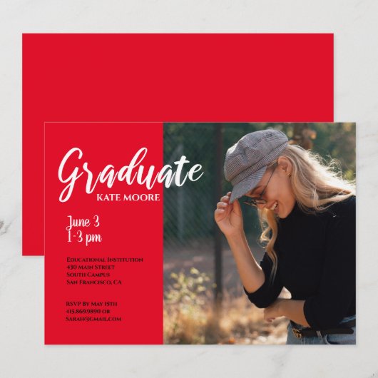 Invitation Diplôme photo moderne (Devant / Derrière)