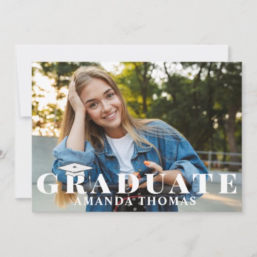 Invitation Diplômé Photo moderne Typographie simple Noir (Devant)