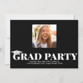 Invitation Diplômé Photo moderne Typographie simple Noir (Dos)