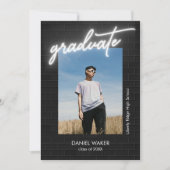 Invitation Diplôme photo néon noir et blanc (Devant)